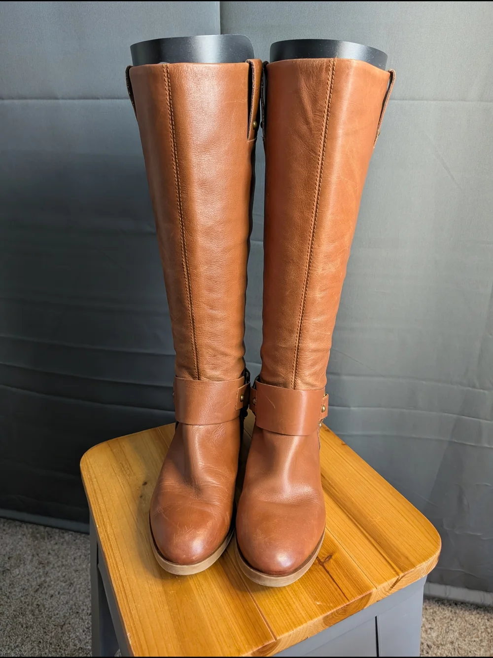 Nine West Blogger Harness Brown Cognac Tall Leather Riding Boots